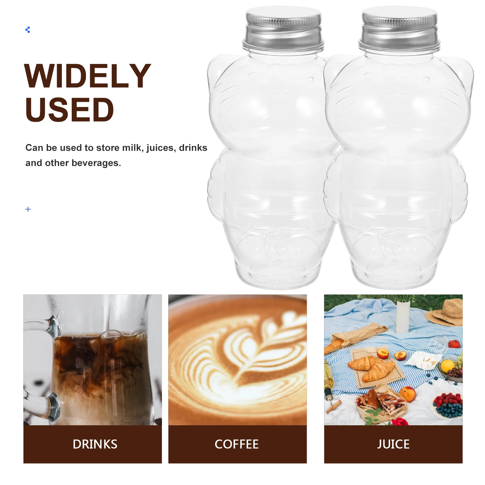 

10pcs Cat Shape Juice Multi-Function Milk Coffee Bottles Leak-Proof Clear Plastic Beverage Containers Airtight Portable Water