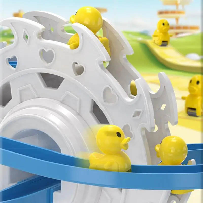 Electric Stair Climbing Toy Little Duck Cartoon Electric Track Toy Roller Coaster Playset Animal Climbing Stairs Toys with Music