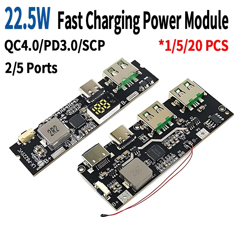 QC4.0 PD3.0 LED Dual USB 5V 4.5A 22.5W Micro/Type-C USB Mobile Power Bank 18650 Charging Module Temperature / Circuit Protection