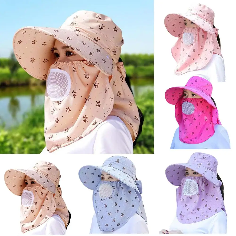 

Sun Hats for Women With Face Cover Neck Protection Anti UV Breathable Outdoor Cycling Working Tea Picking Bucket Hat V0N1