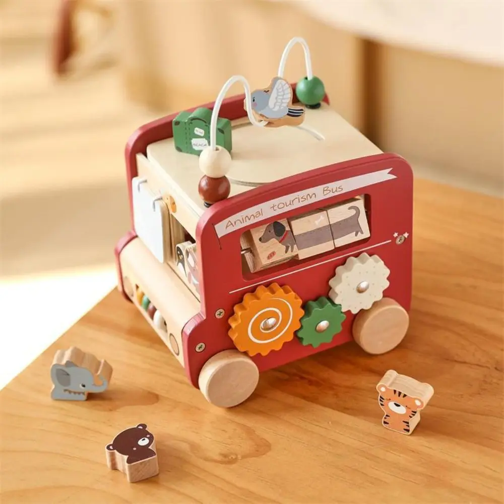 

Early Education Wooden Montessori Toys with Sound Puzzle Activity Bus Baby Toy Shape Sorter Interactive Musical Instrument Toys