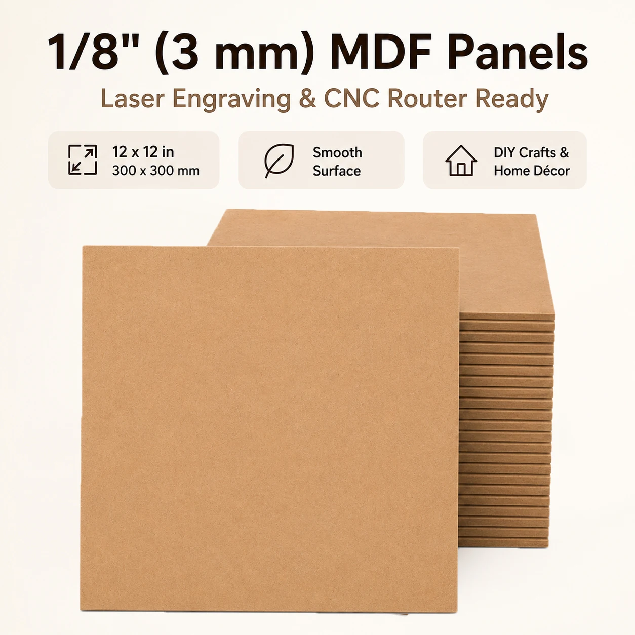 1-3Pcs 3mm MDF Blank Wood Board, Lasers Cutting CNC Engraving Ready Panel Sheet for DIY Crafts Painting Home Decor