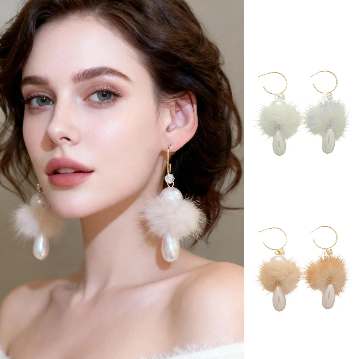 

Silver C-shaped ball pearl stud earrings Autumn/Winter sophisticated and gentle design Unique and chic ear accessories