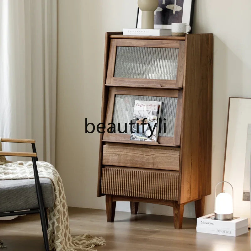 

Black walnut glass door cabinet, storage storage chest