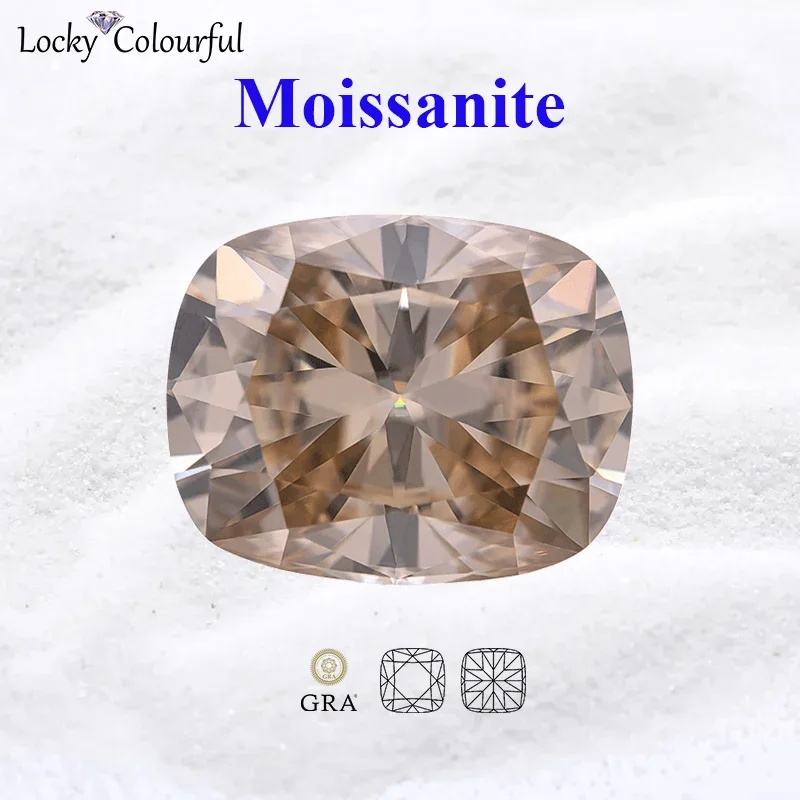 

Moissanite Light Champagne Color Rectangle Cushion Cut VVS1 with GRA Certificate Charms Beads for DIY Jewelry Making Materials