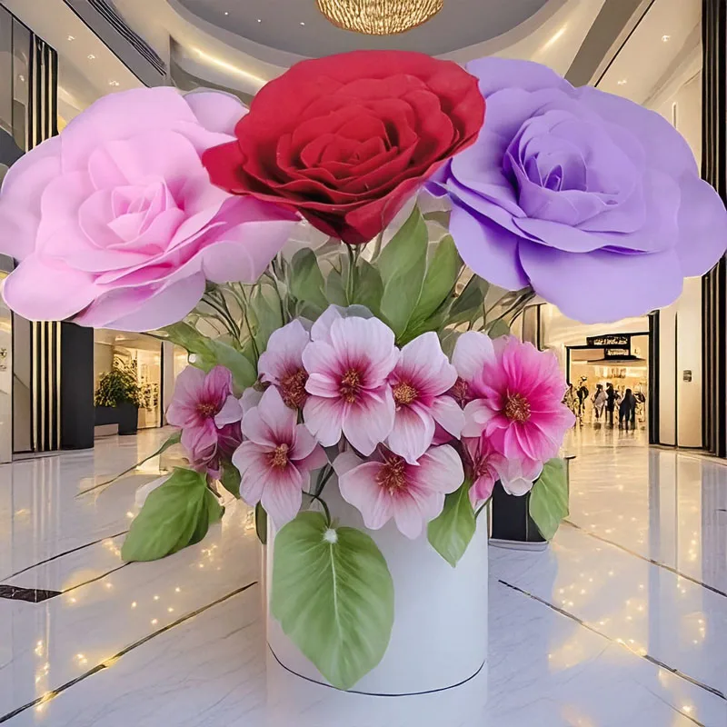 

DIA 80CM PE Rose Indoor Shooting Props Artificial Rose Shopping Mall Window Display Wedding Roadguide Decoration 3D Flower Head