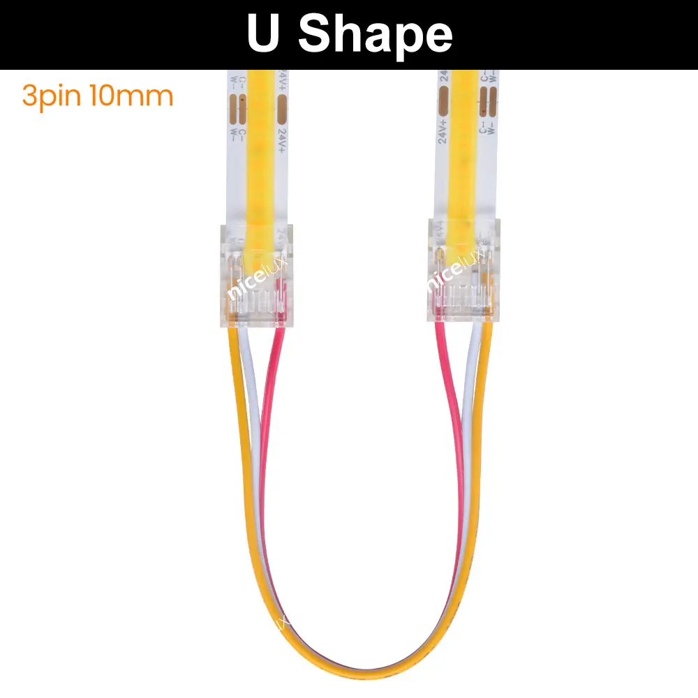 COB LED CCT Connector 3Pin 8/10/12mm Right Angle Corner Connectors For Dual Color LED Strip Lights 90 Degree L Shape Connection