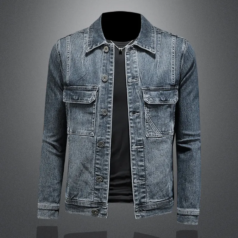 2026 Spring Vintage Washed Denim Jacket for Men Single Breasted Casual Business Denim Jackets Slim Fit Social Streetwear Outwear