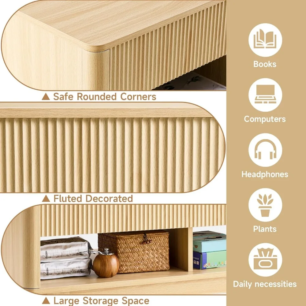 Farmhouse Lift Top Coffee Table, Mid Century Modern Coffee Table with Hidden Storage Compartment, Fluted Rising Pull up Wood Mod