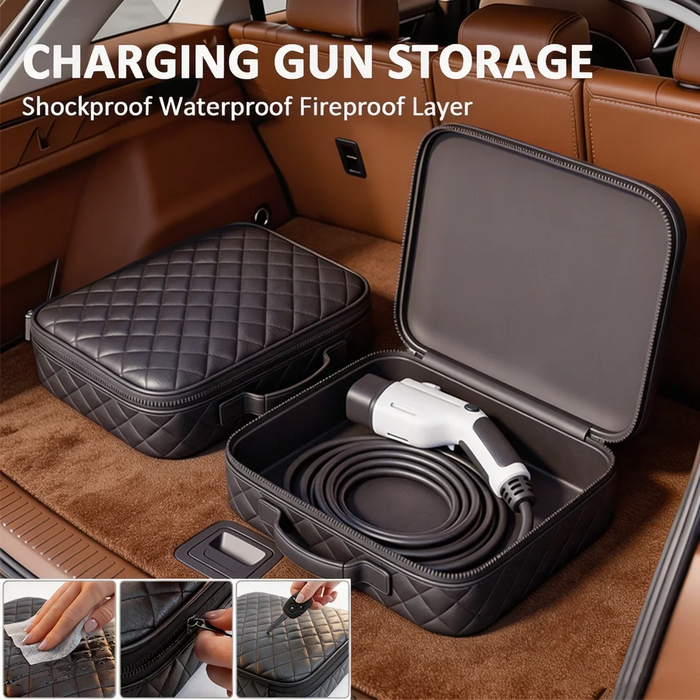 Leather Goods New Energy Charger Storage Box Car Charging Cable Sockets Bag Waterproof Fire Retardant Equipment Container