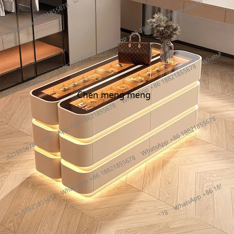 

Jewelry Cabinet Household Floor-to-ceiling Jewelry Storage Bucket Cabinet Light Strip Duobao Cloakroom Middle Island Cabinet