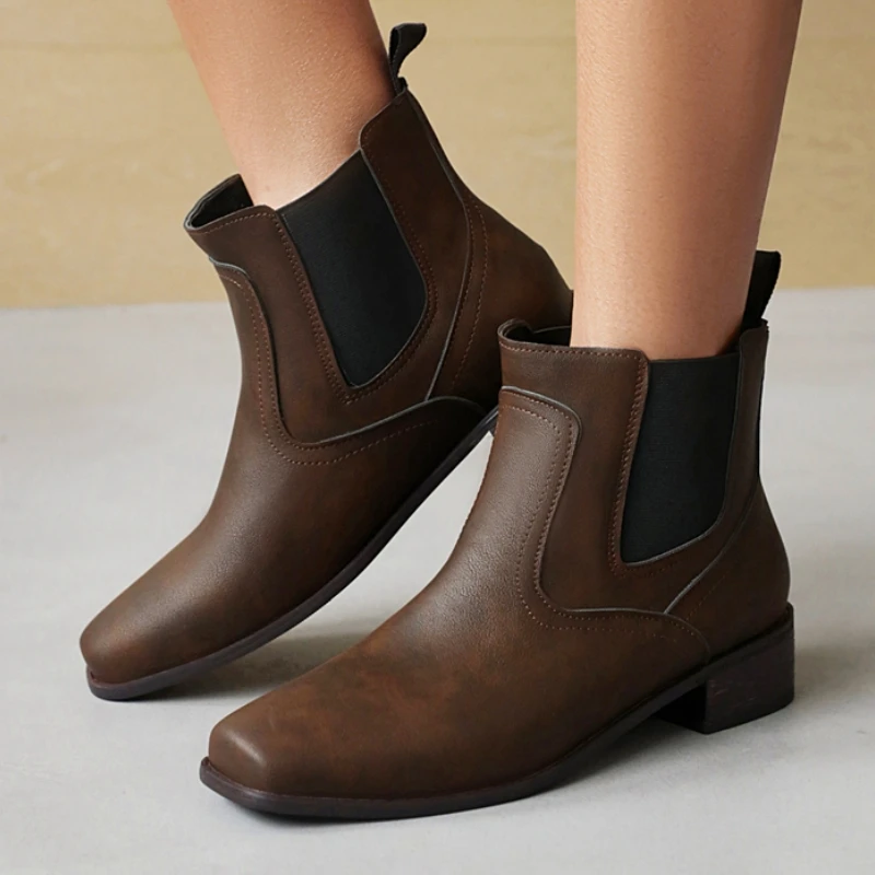 

Коричневые женские ботильоны, осенне-весенние черные удобные короткие ботинки на низком каблуке, женская обувь, классические туфли без шнуровки