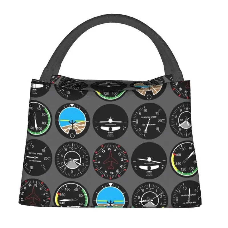 Aviation Airplane Flight Instruments Insulated Lunch Bags for Women Aircraft Pilot Aviator Plane Resuable Thermal Bento Box