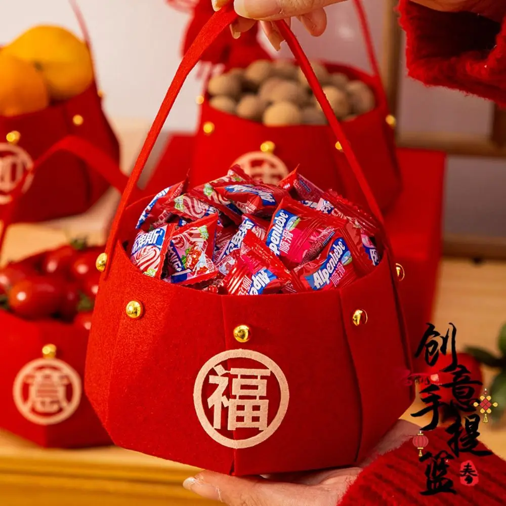 Thickened New Year Handheld Fruit Basket Red Large -capacity Candy Storage Bag Felt Chinese Style Gift Bags Year of the Snake