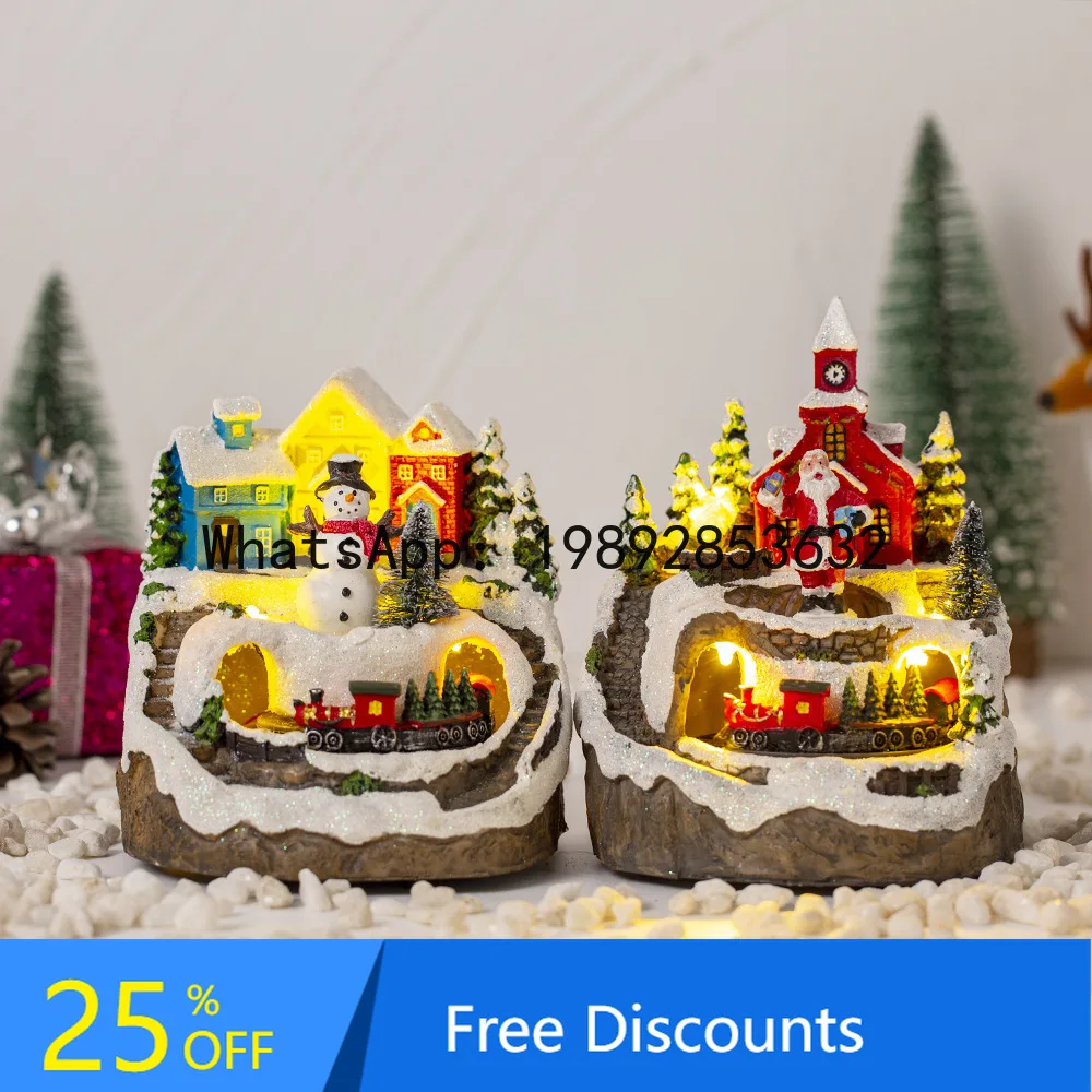 

CZ Christmas Creative Ornaments Electric Music Glowing Snow House Resin Crafts