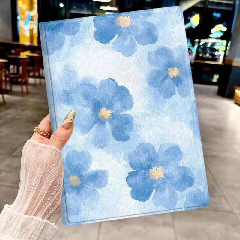 

Blue Watercolor Flowers For Apple iPad Pro Mini A16 A17 A14 4 5 6 7 6th 7th Gen 9.7 12.9 11 13 M4 inch Tablet Case Soft