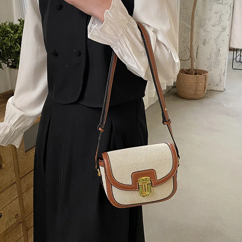 Torby Crossbody w stylu Vintage designerski płócienny Patchwork skóra Pu torba na ramię Casual plażowa na mała torebka 2024