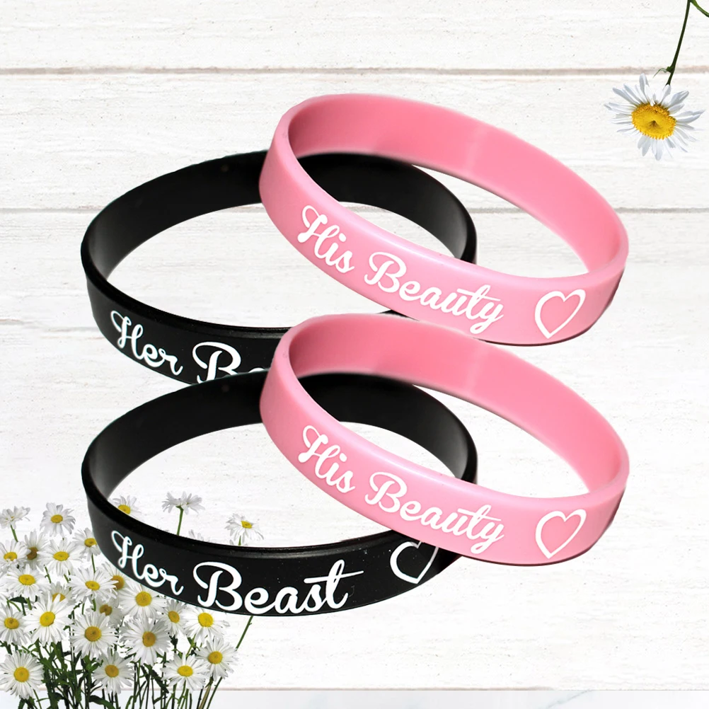 

4pcs Couple Bracelets Wristbands Small Presents Valentine's Day Heart Shaped Elastic Bands Fitness Accessories
