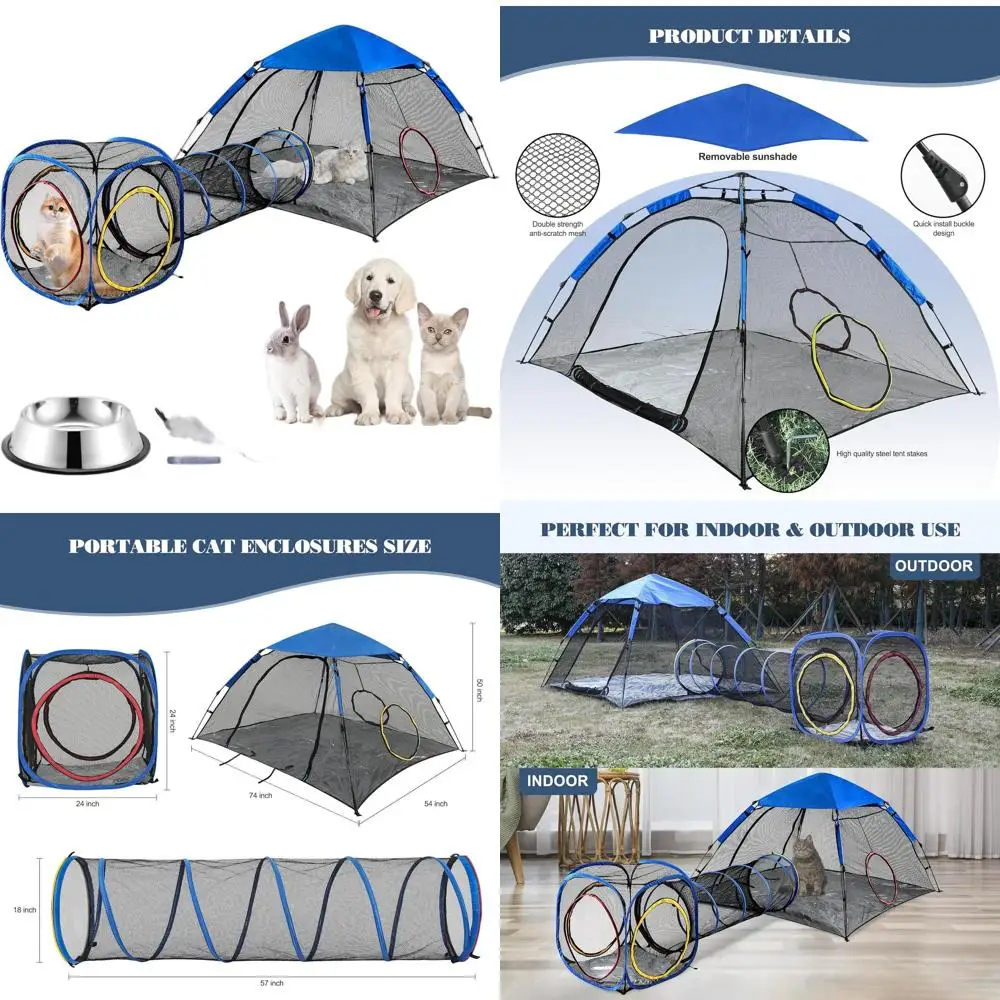 

Портативный уличный вольер для животных с туннелем и кубом для кошек, котят, собак и мелких животных