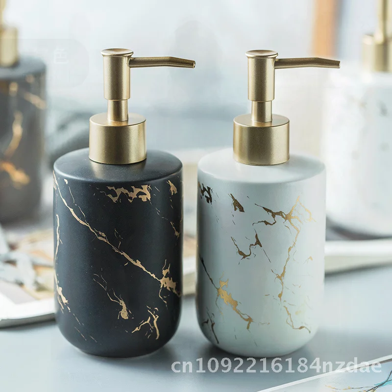 

Nordic Light Luxury Ceramic Marble Gold Pattern Bathroom Bottle - Hand Cleanser Shampoo Body Soap Pressed into Matte Finish