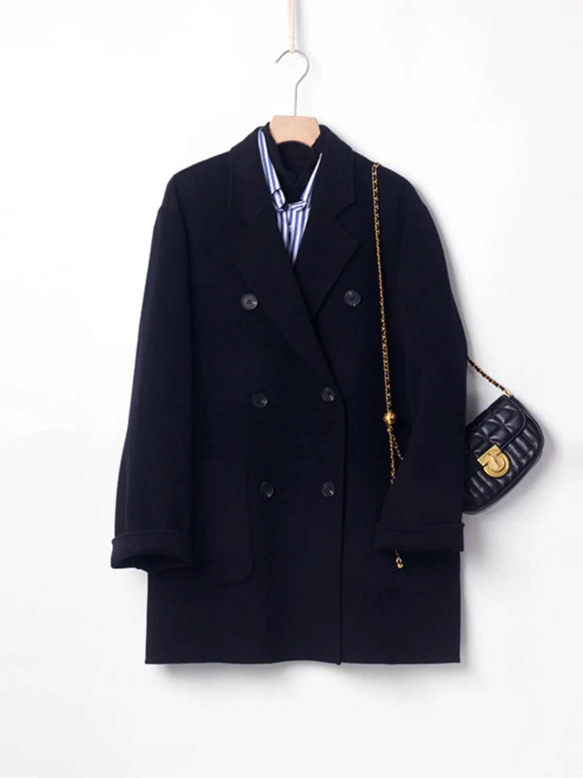 

Двустороннее пальто размера плюс, осенне-зимнее новое женское шерстяное пальто для груши, прямоугольное боди pes