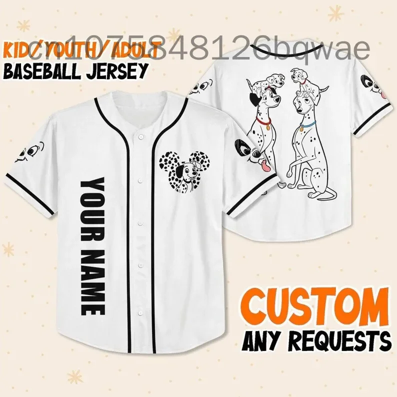 New Disney 101 Dalmatians Baseball Jersey ustom Name Men And Women Short Sleeve Jersey Disney Casual Sports Baseball Shirt