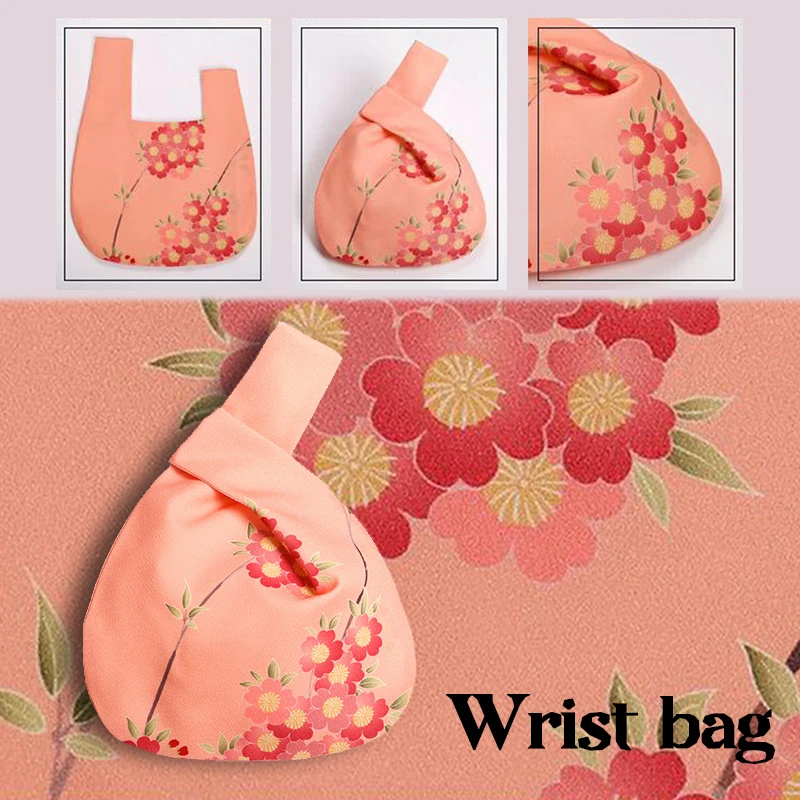 Japanese Mini Portable Knot Wrist Bag Women Handle Bag Purse Antique Style Hanfu Handbags Girls Shopping Bag Phone Key Pouch