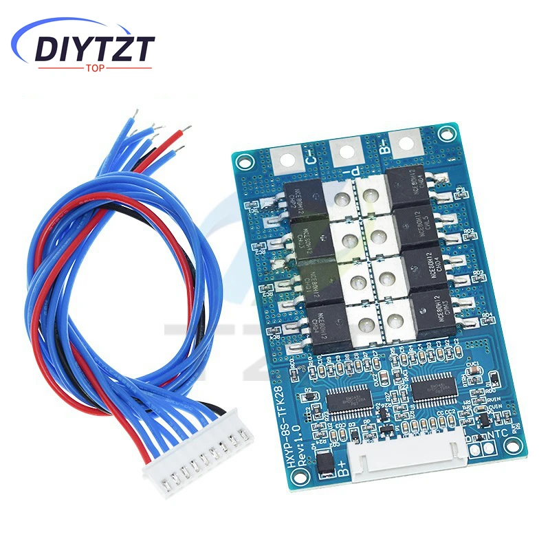 8S 28V 28A BMS Lifepo4 Battery Charging Board Short Circuit Protection PCM Self Recovery With Balance Temperature Protection