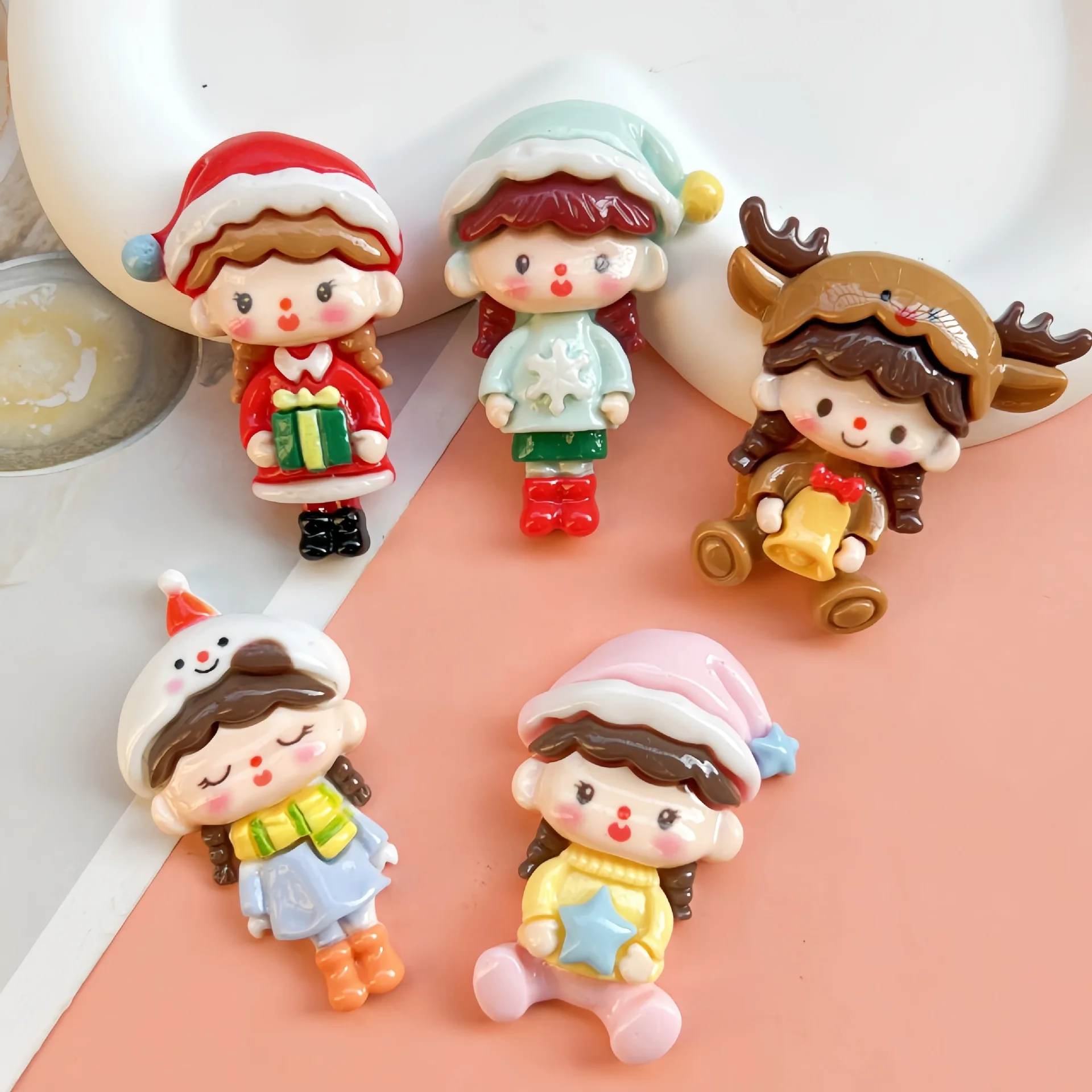 2pcs Cartoon shiny Christmas Sister cartoon resin flatback cabochon diy crafts materials kid handmade jewelry charms