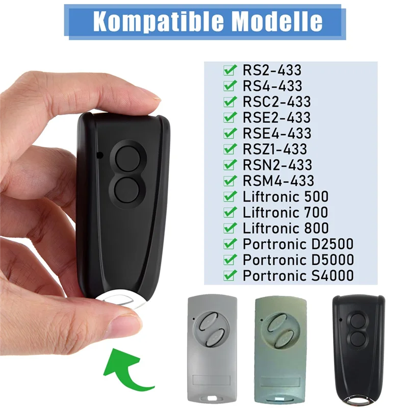 

B86B-2Pcs Garage Opener Remote Control For Ecostar RSC2-433 RSE2-433,RSZ1-433,Gate Handheld Transmitter For Hormann Liftronic