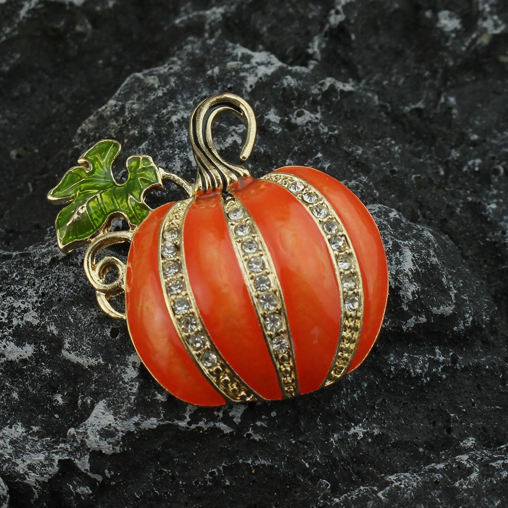 Enamel Pumpkin Brooches For Women Classic Rhinestone Halloween Brooch Pin Gifts