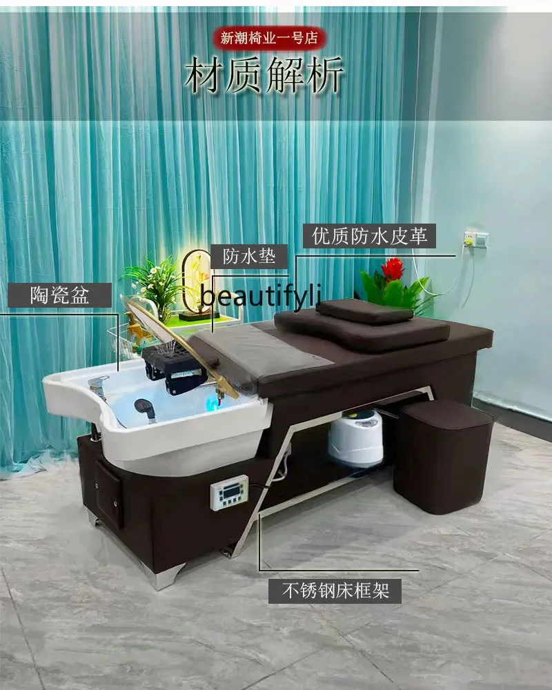 Ceramic Basin Thai Head Therapy Shampoo Chair Hair Saloon  Water Circulation Steaming Bed Beauty Salon Massage Integrated Bed