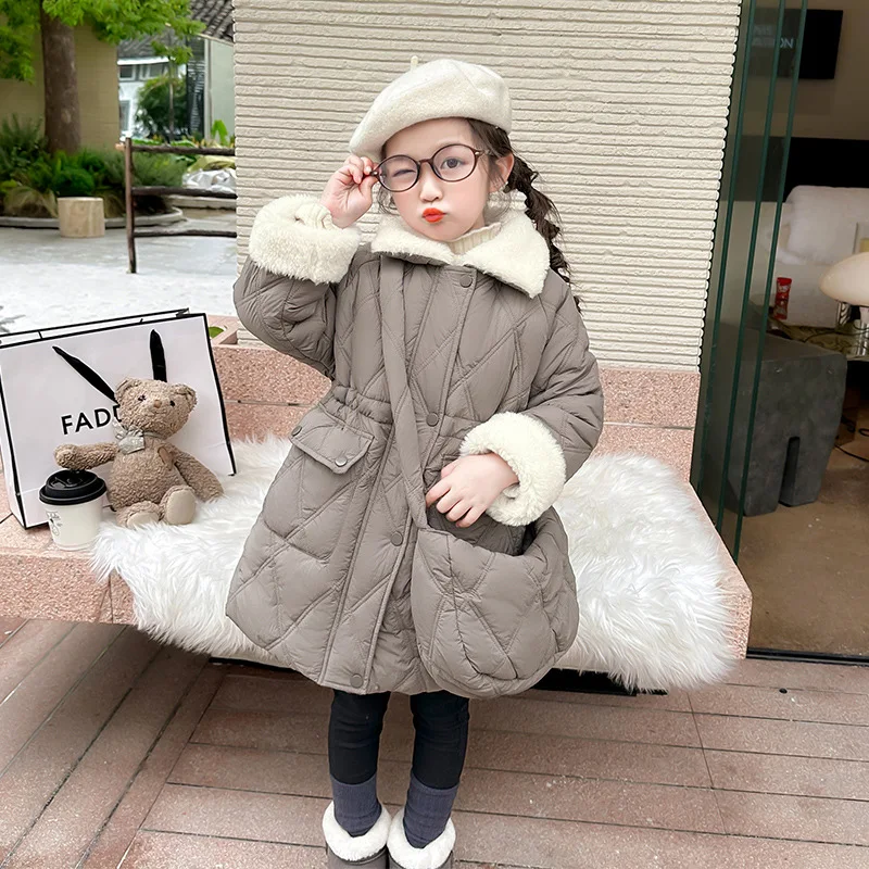 Cold Winter kids girl\'s clothes baby long waistband cotton coat jacket+bag for children girls\' clothing baby\'s birthday jackets