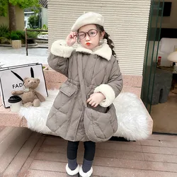 Cold Winter kids girl's clothes baby long waistband cotton coat jacket+bag for children girls' clothing baby's birthday jackets