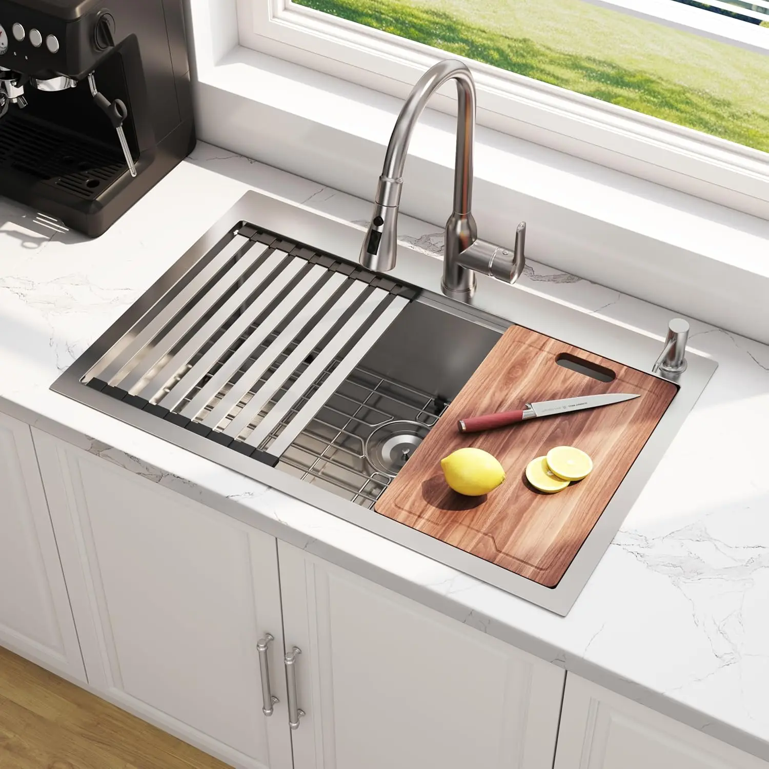 

33" Drop-in Workstation Kitchen Sink 16 Gauge 304 Stainless Steel Topmount Single Bowl 33x22x9, Custom