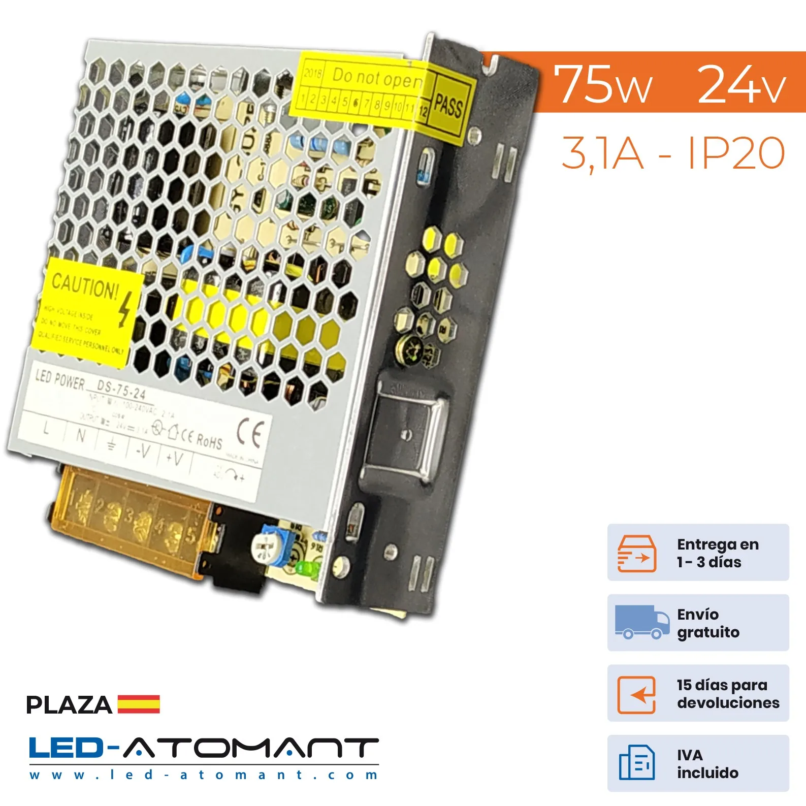 ATOMANT LED®75W 24V 3.1A IP20 power transformer voltage power supply for led strip to ++ lighting lights