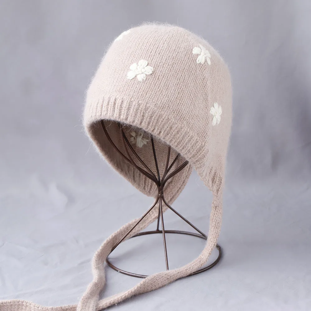 

Bomber Hat Earflap Women Winter Angora Knit Beanie Warm Accessory For Cold Weather Autumn Outdoor Skiing Sports Holiday