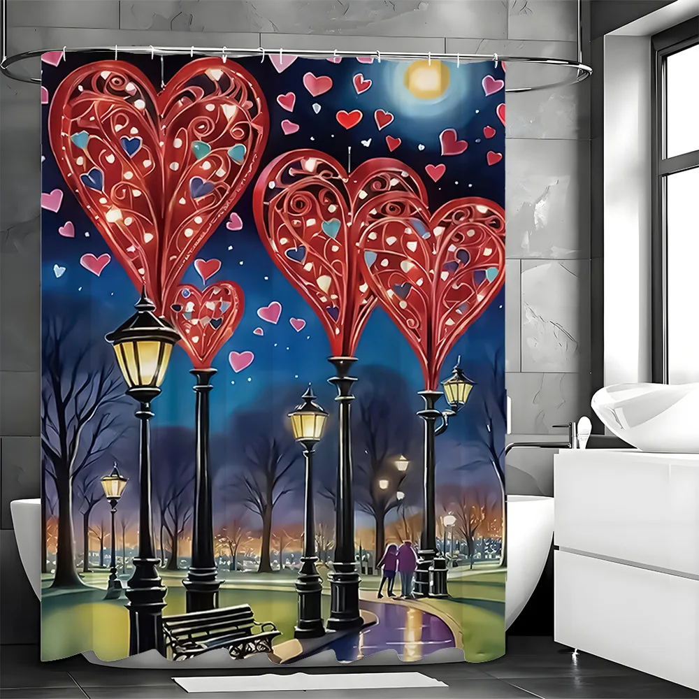 

Креативная занавеска для душа с выдолбленным сердечком и деревом, моющаяся грязеотталкивающая насадка для душа, водонепроницаемая полиэстеровая занавеска для ванны
