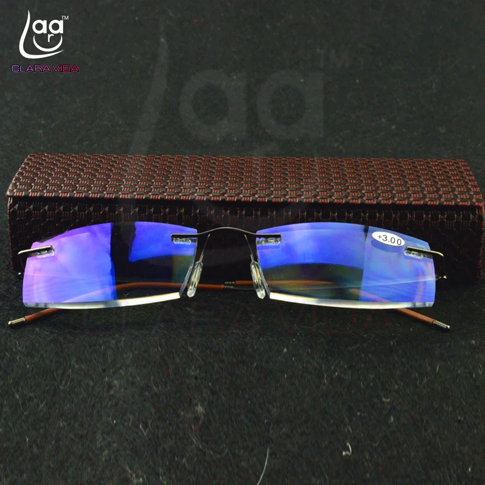 Clara Vida Titanium Square Frame Memory Grey Frame Coating Lenses Women Rimless Reading Glasses Men +0.75+1+1.5+2+2.5+3+3.5+4