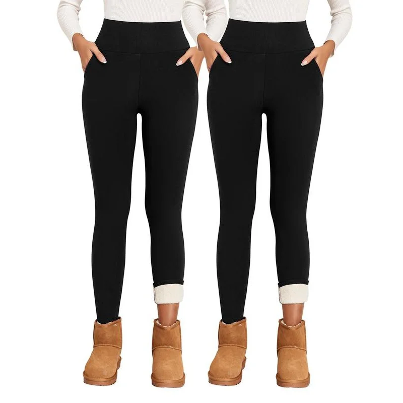 Plain Poet High Waist Thermal Lined Leggings for Women, Casual Comfy Warm Skinny Yoga Pants for Daily Wear, Ladies Bottoms for F