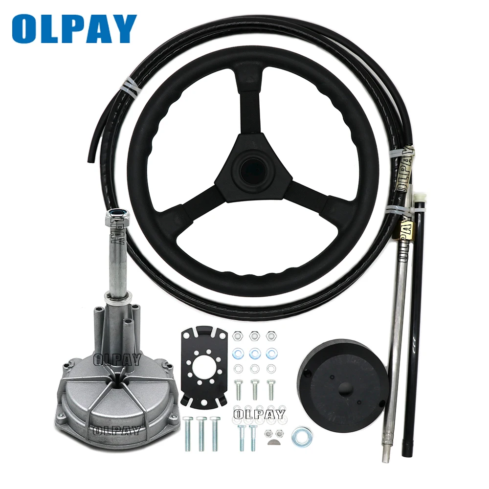 

Outboard Boat Steering System Outboard Single Turbine Rotating W/ Marine Steering Wheel Cable 11FT