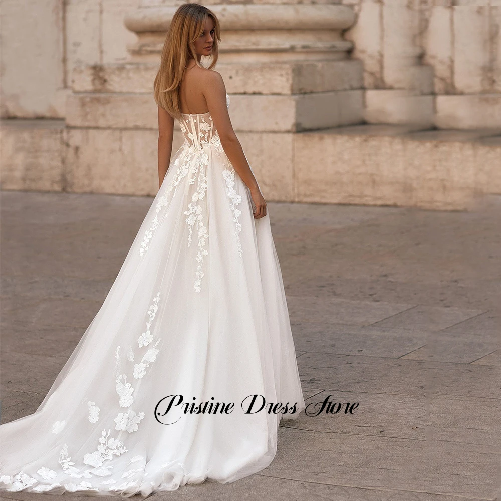 Sexy Side Slit Wedding Dress with Detachable Sleeve Customized Tulle Appliques Sweetheart Bridal Gown for Bride Vestido De Novia