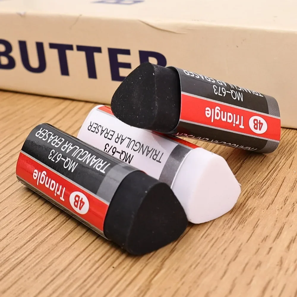 4B محايات مطاطية ممحاة مثلثة ناعمة ونظيفة 2025 نمط جديد محايات قلم رصاص أبيض وأسود لامتحان الطلاب 2/6 قطعة #4