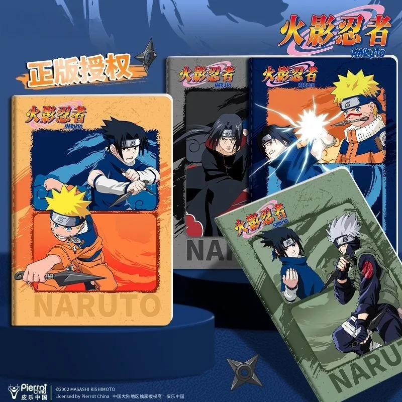 Naruto co-branded Naruto Sasuke Kakashi animation peripheral snap notebook A5 grid PU cover car line binding drawing book