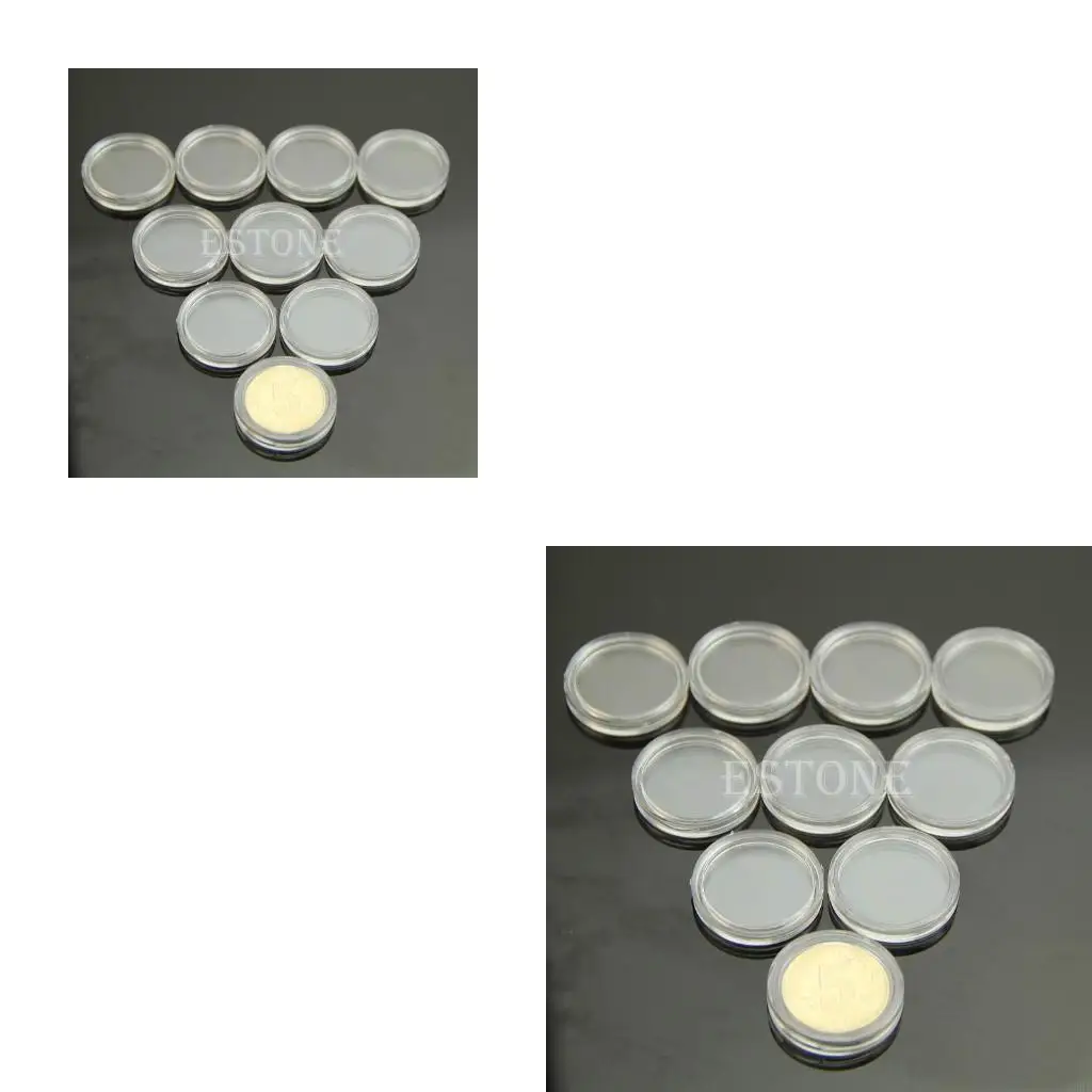 62KD 10pcs 21mm Applied Clear Round Cases Coin Storage Capsules Holder Round Plastic
