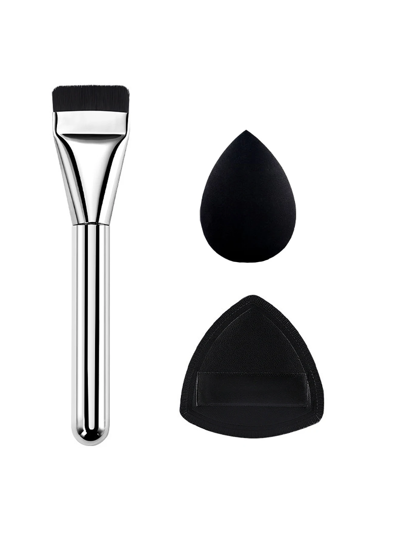 美容卵メイクブラシセット,フラットベースブラシ,美容ブレンダー,3ジェルスポンジ,コンシーラー用パフ,3個