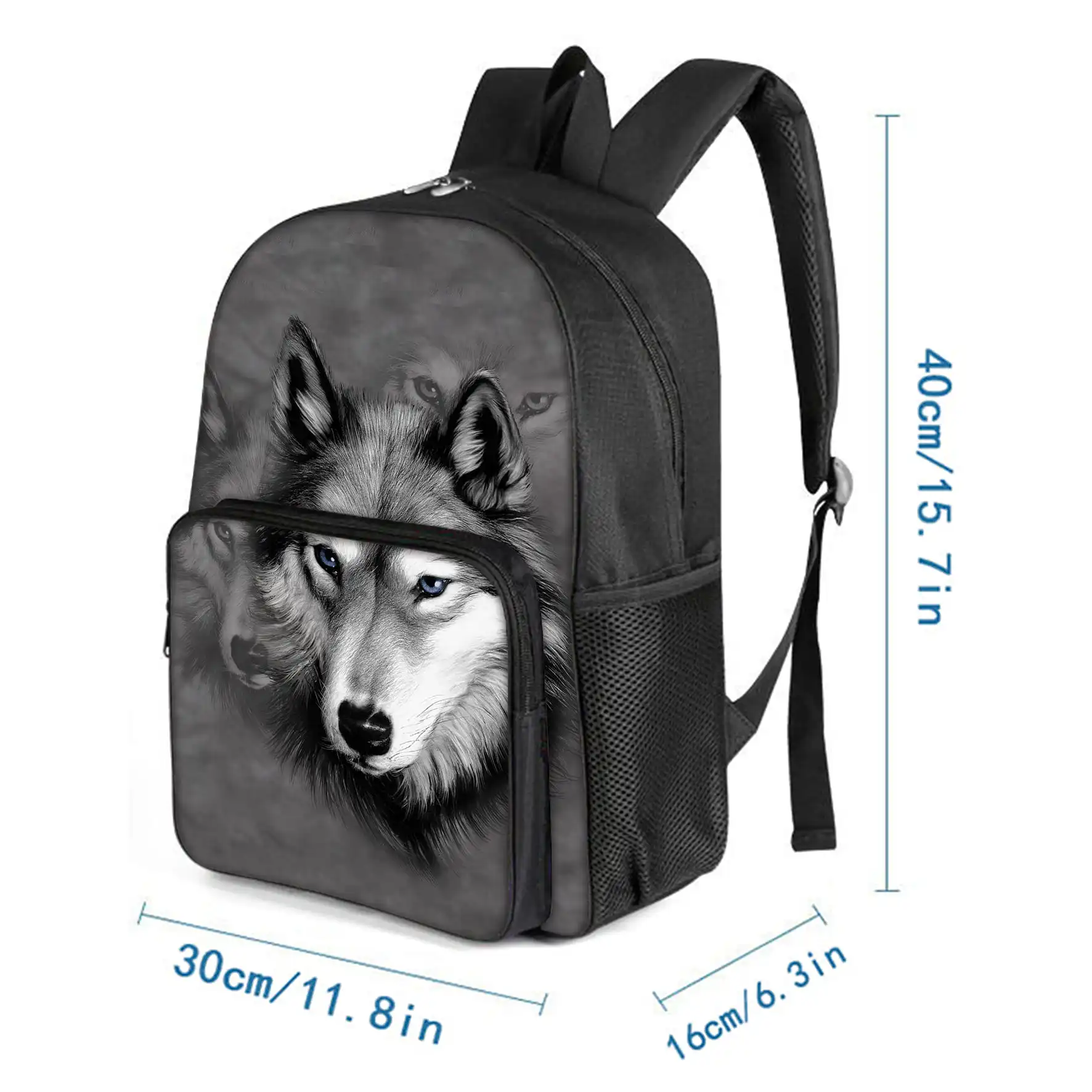 Wolf Patten Square Front Pocket Backpack Zipper Large Capacity for Boy/Girls Best Gift 2D Flat Cartoon Children's School Bag