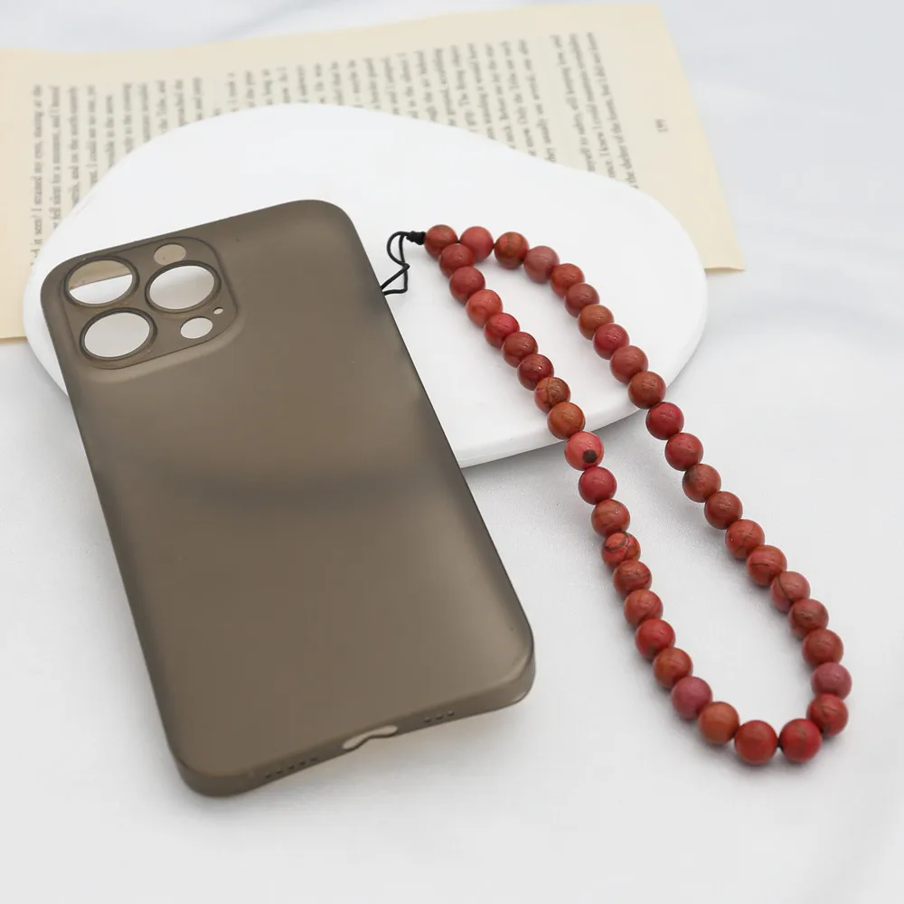 8MM Red Stone Mobile Phone Chains for Women Men Beaded Lanyard Hanging Cord Telephone Strap Anti Lost