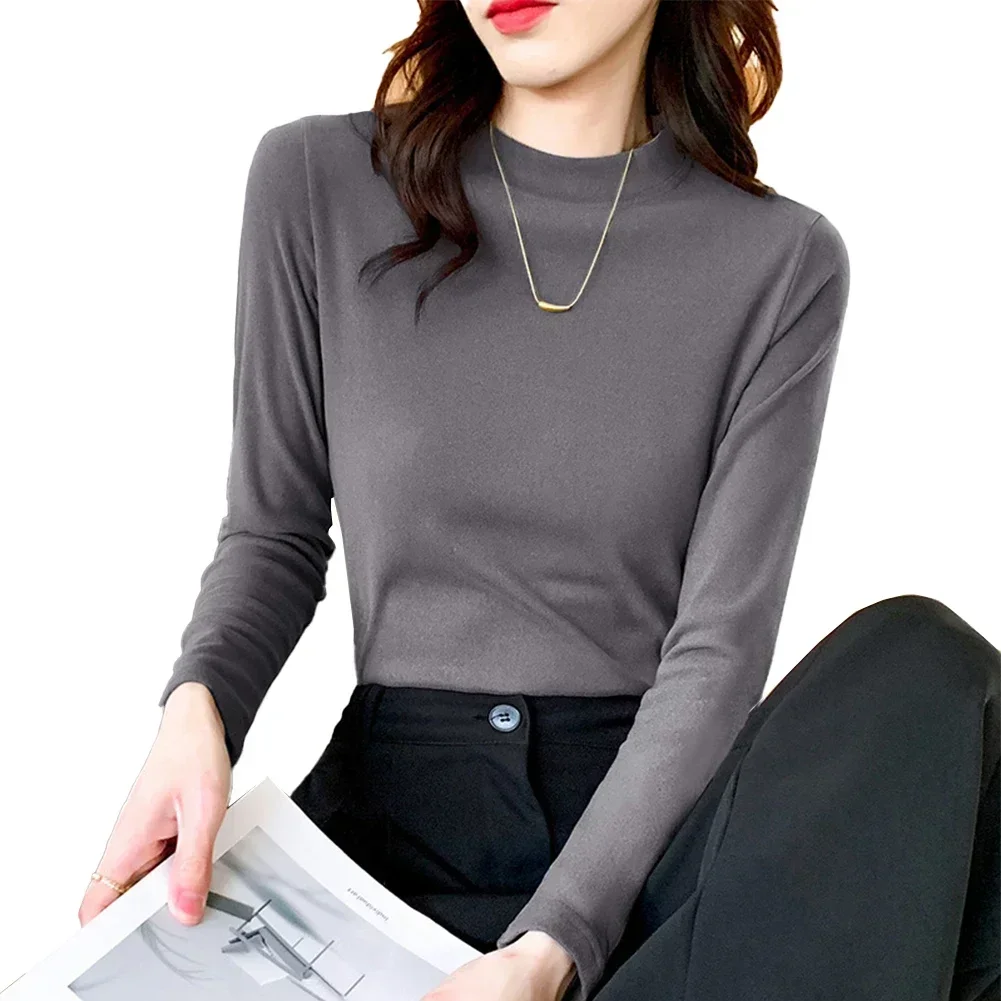 Women Turtleneck Base Layer Long Sleeve Slim Fit Thermal T-Shirts Solid Color Autumn Warm T Shirt Tees Tops Female Clothing