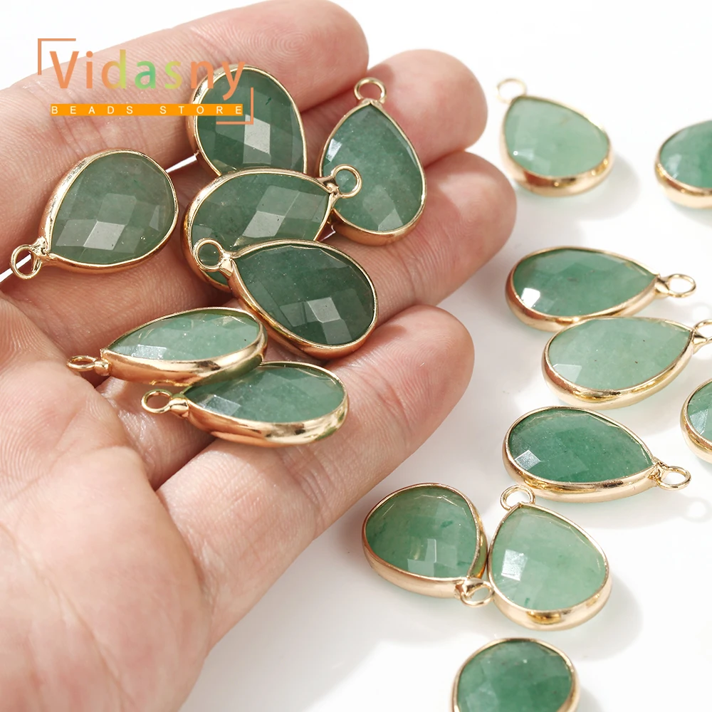 2 Stück 13 x 18 mm natürliche grüne Aventurin-Steinperlen in Tropfenform, Anhänger für die Schmuckherstellung, DIY-Armband, Halskette, Zubehör – Detail 4